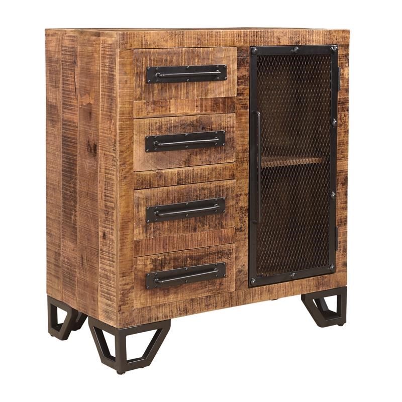 Coast to Coast Imports Elgon Natural Brown Wood One Door Four Drawer Cabinet