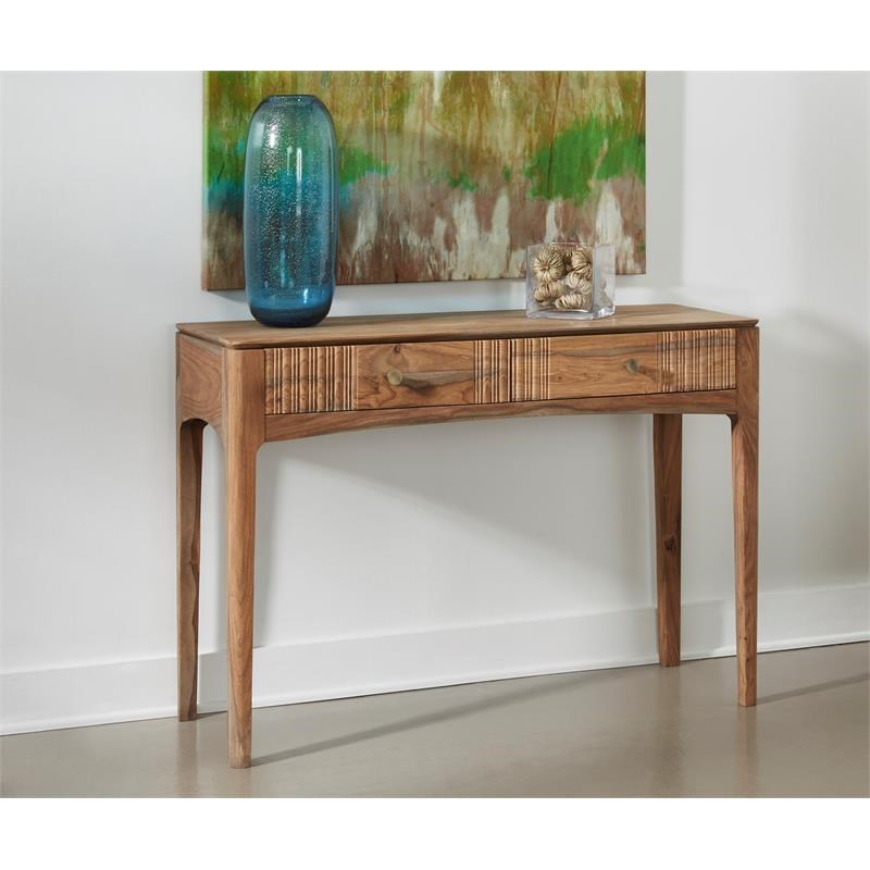 Coast to Coast Imports Natural Brown Sheesham Wood Two Drawer Console Table