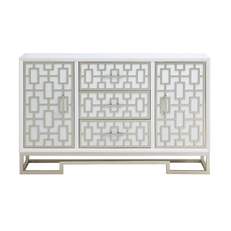 Coast to Coast Imports Dreamy White & Champagne Three Drawer Two Door Cabinet