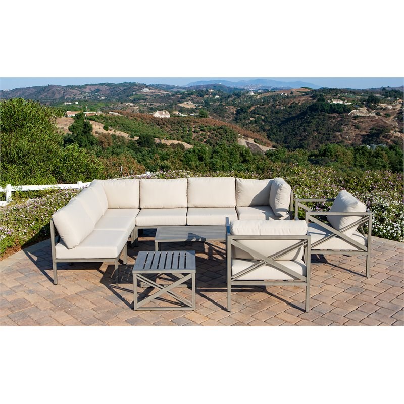 Shield Outdoor Comfort Care 10 Piece Patio Sectional Set in Beige and Light Gray