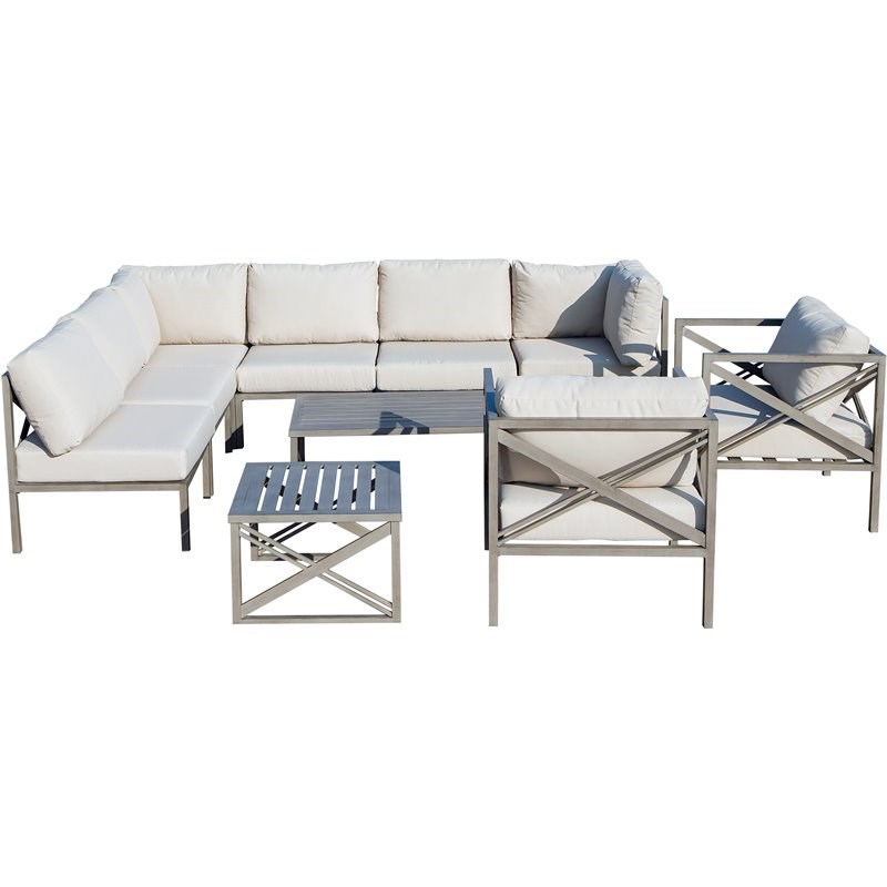 Shield Outdoor Comfort Care 10 Piece Patio Sectional Set in Beige and Light Gray