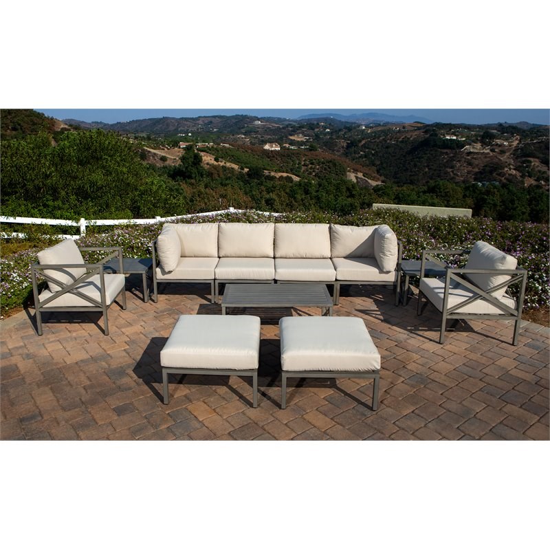 Shield Outdoor Comfort Care 11 Piece Patio Sectional Set in Beige and Light Gray