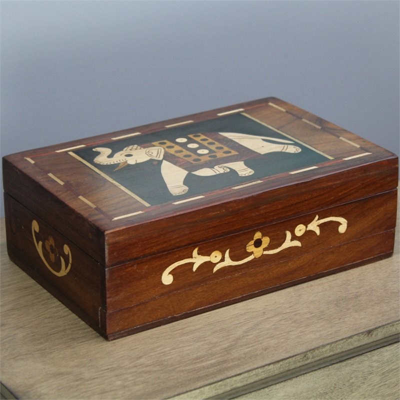 Natural Geo Handmade Rosewood Dotted Elephant Wooden Decorative Box