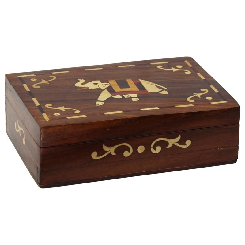 Natural Geo Handmade Rosewood Brown Elephant Wooden Decorative Box