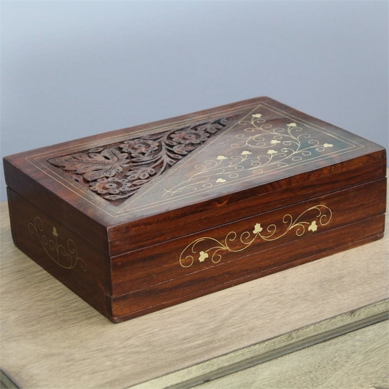 Natural Geo Handmade Rosewood Carved Wooden Decorative Box