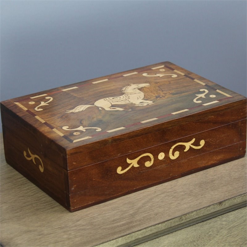 Natural Geo Handmade Rosewood Horse Wooden Decorative Box