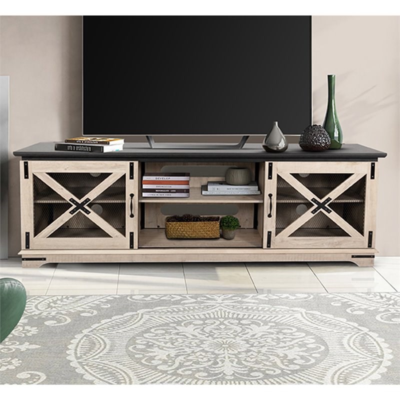 Living Essentials Denver X Door Wooden TV Stand in Taupe Oak | Homesquare