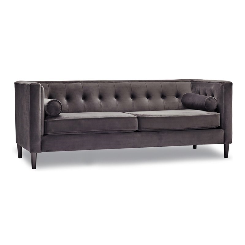 Sofas To Go Hogan Channelled Velvet Modern Fabric Sofa in Nova Charcoal/Espresso