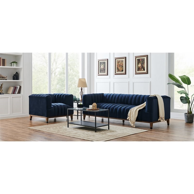 Sofas To Go Austin Contemporary Polyester Fabric Sofa in Nova Navy/Rustic Oak