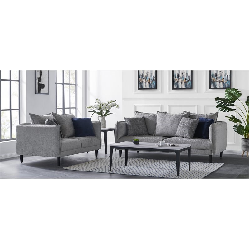 Sofas To Go Aksel Contemporary Polyester Fabric & Wood Sofa in Mia Platinum/Gray