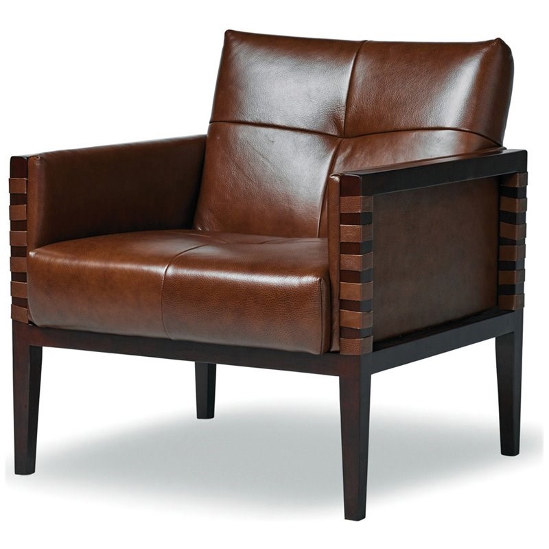 Sofas To Go Dalby Traditional Top Grain Leather Accent Chair in Old Walnut