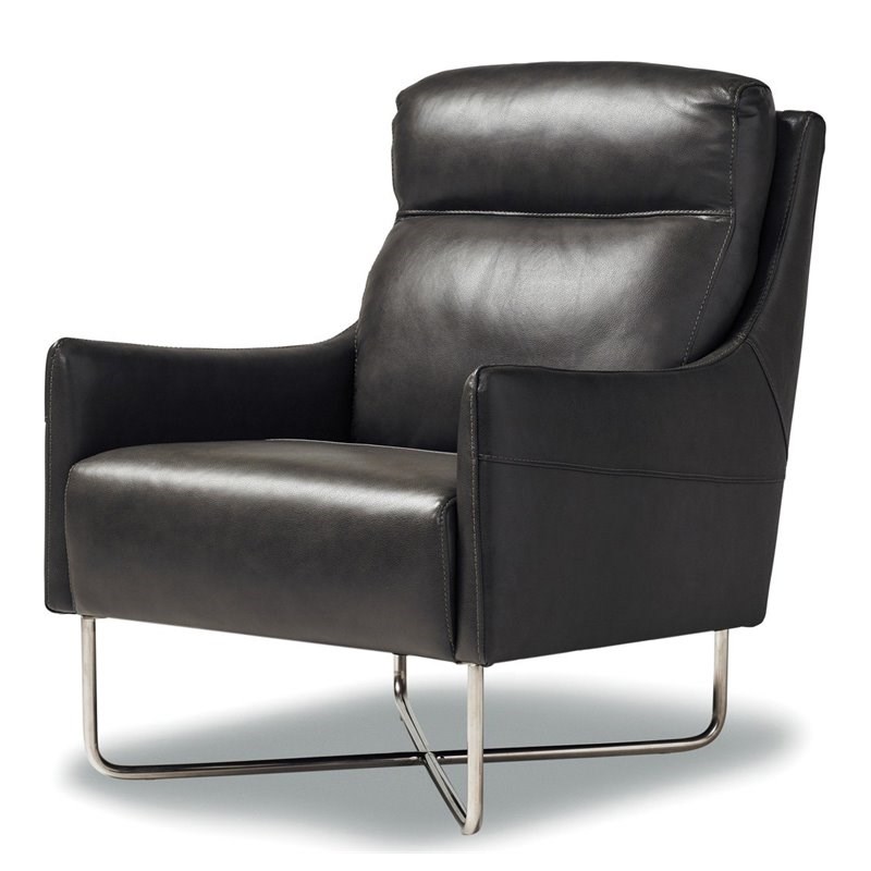 Sofas To Go Val Leather Accent Chair in Classico Pewter/Chrome Metal Finish