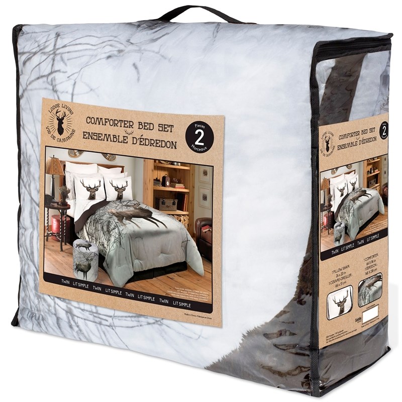 Safdie & Co. 2-piece Deer In Snowy Forest Twin Comforter Set in Multi-Color