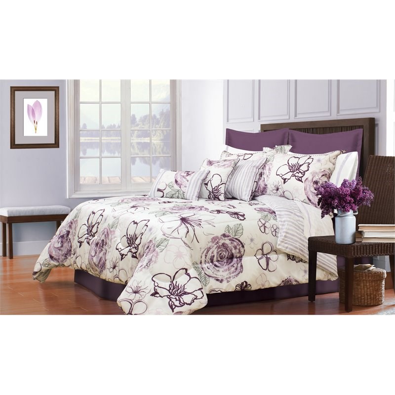 Safdie & Co. 7-piece Angelica Premium Microfiber King Comforter Set in Purple