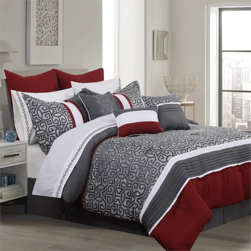 Safdie & Co. 7-piece Modern Polyester Sumatra Double Comforter Set in Charcoal