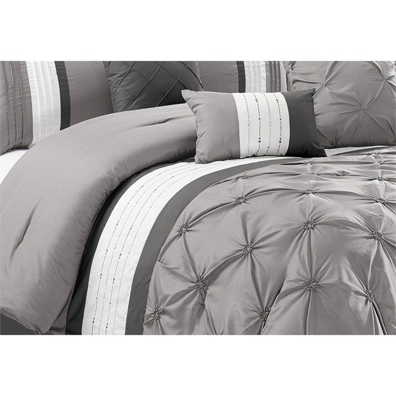 Safdie & Co. 7-piece Polyester Trousseau Queen Comforter Set in Gray