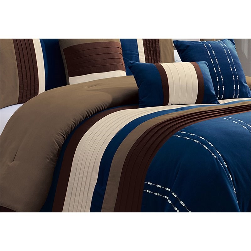 Safdie & Co. 7-piece Modern Polyester Luxor King Comforter Set in Navy