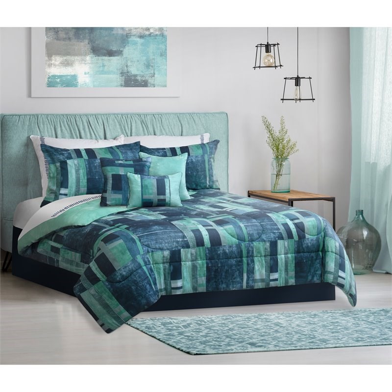 Safdie & Co. 7-piece Polyester Grafix King Comforter Set in Multi-Color