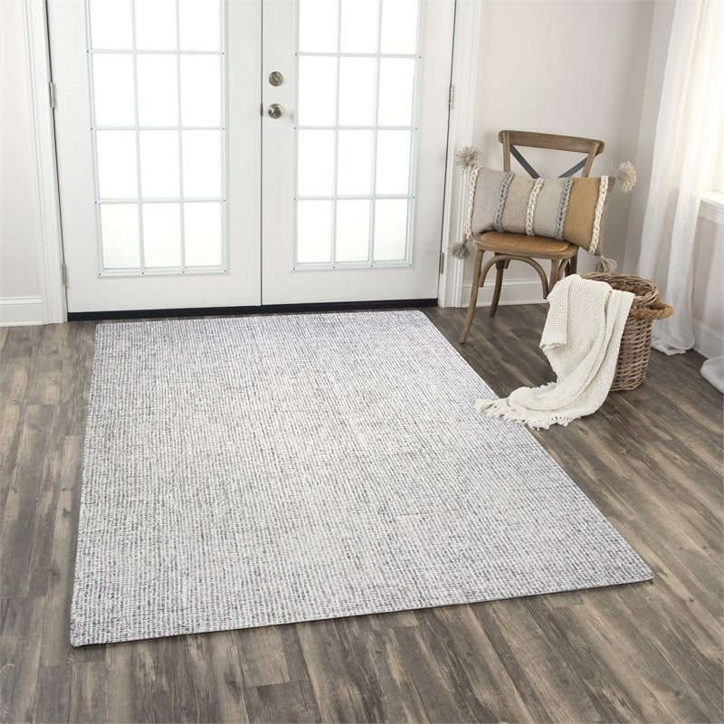 London 3' x 5' Solid Gray/Gray/Rust/Blue Hand-Tufted Area Rug