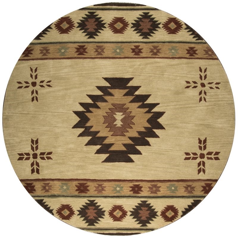 Ryder 8' Round Southwest/Tribal Khaki/Brown/Burgundy/Sage Hand-Tufted Area Rug