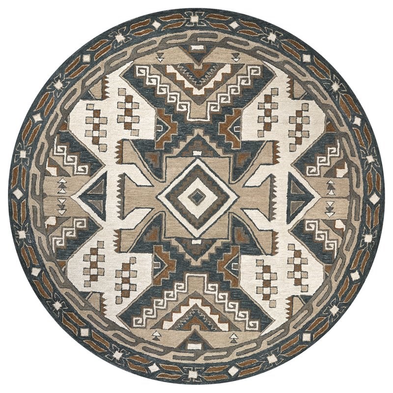 Ryder 8' Round Southwest/Tribal Gray/Tan Hand-Tufted Area Rug