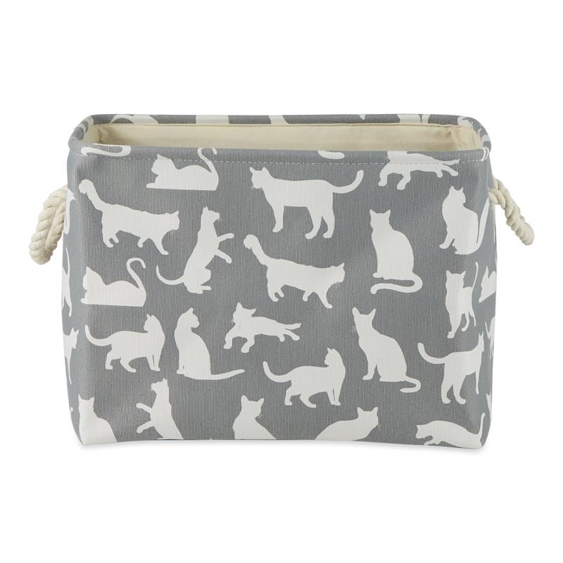 Polyester Pet Bin Cats Meow Gray Rectangle Small 14x8x9