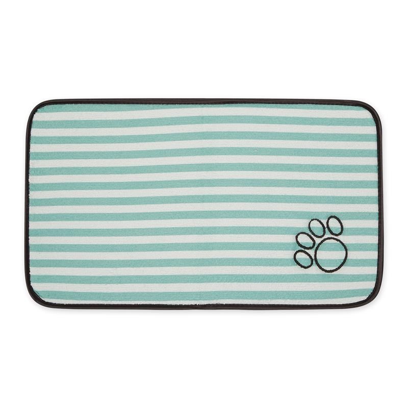 Green Stripe Embroidered Paw Pet Mat Small 10x18