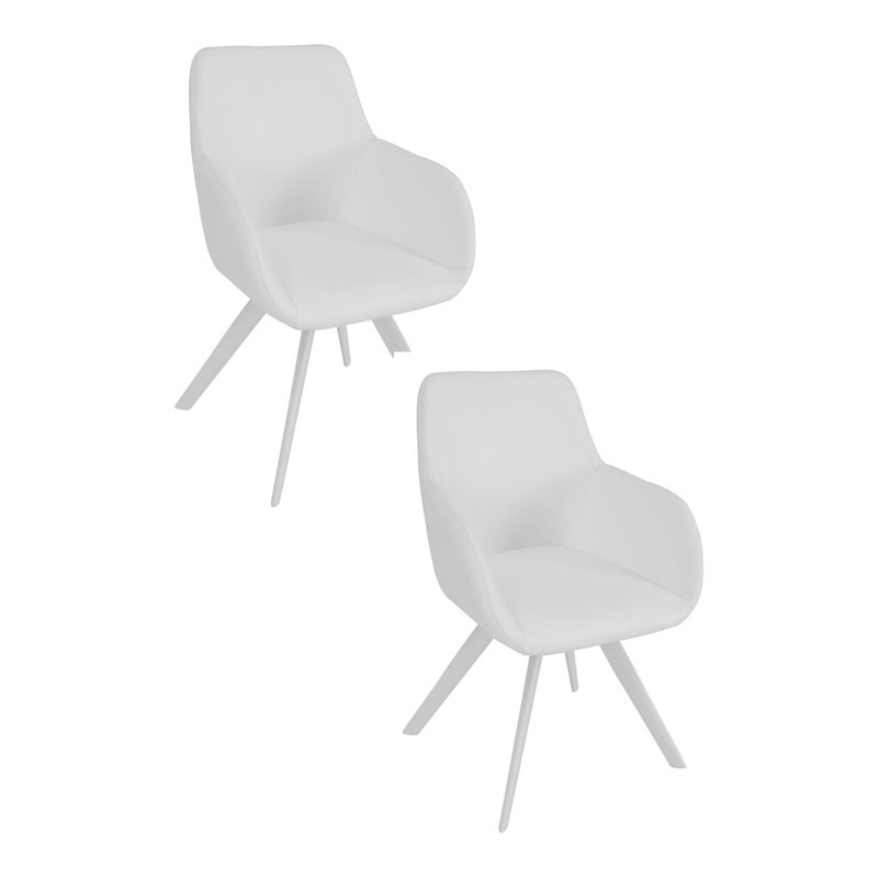 Pangea Home Mono 17" Perry Faux Leather Dining Chair in White (Set of 2