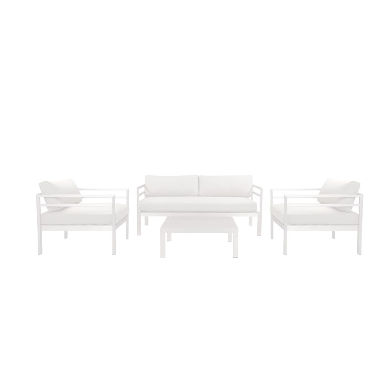 Pangea Home Cold 4-Piece Modern Aluminum Sofa Set in White Finish