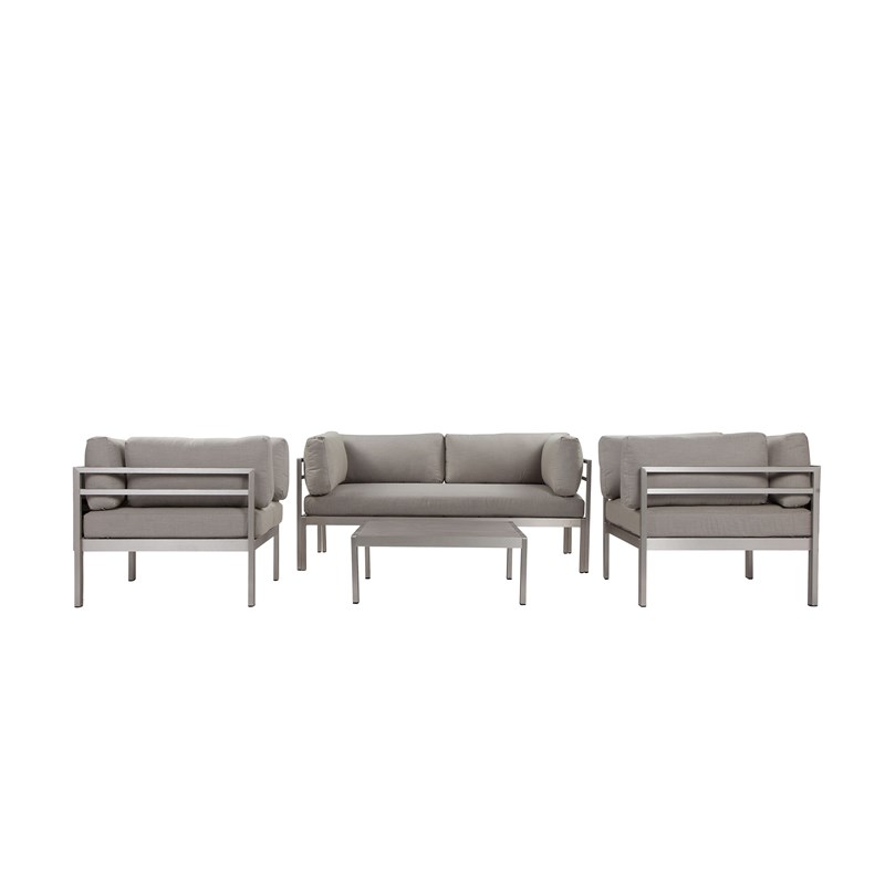 Pangea Home Cloud 4-Piece Modern Aluminum Sofa Set in Gray Finish