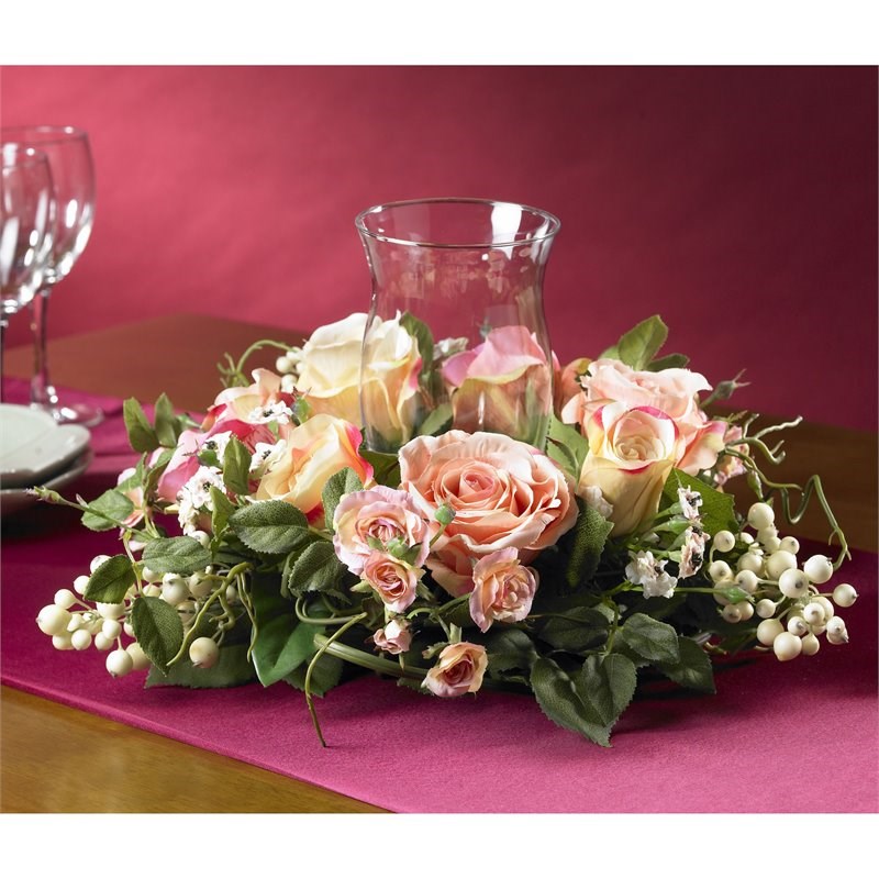 Nearly Natural Rose Candelabrum Silk Flower Arrangement in Multi-Color/Clear