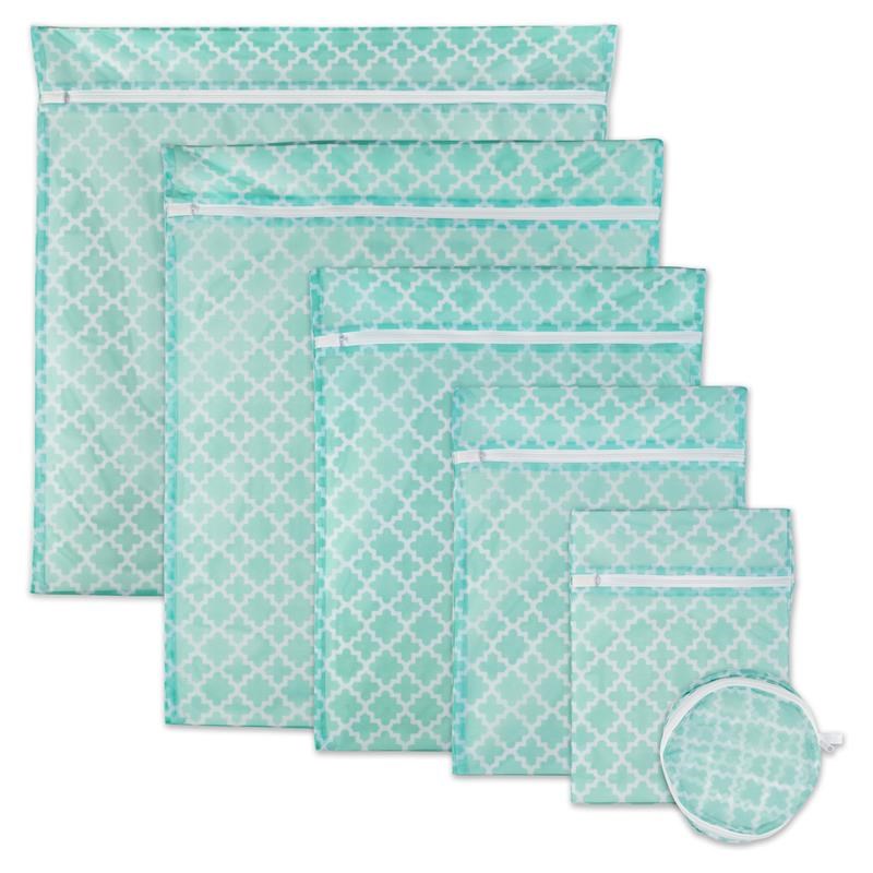 DII Modern Fabric Lattice Set B Mesh Laundry Bag in Aqua Blue (Set of 6)