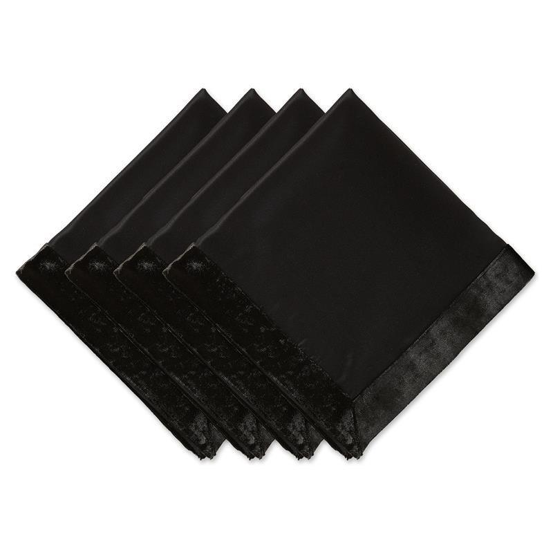 DII Modern Polyester Velvet Trimmed Napkin in Black (Set of 4)