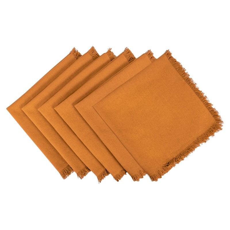 DII Modern Style Cotton Solid Heavyweight Fringed Napkin in Yellow (Set of 6)
