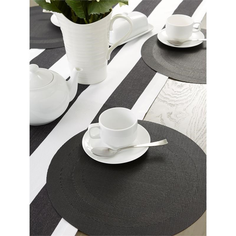 DII Round Modern Plastic Doubleframe Placemat in Black (Set of 6)