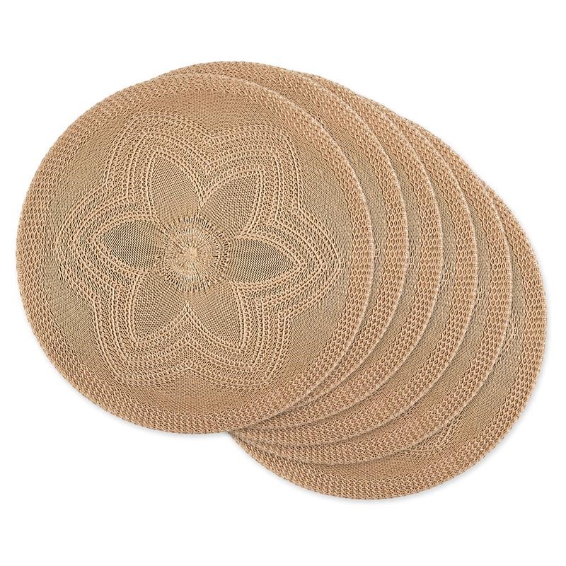 DII Round Modern Plastic Floral Woven Placemat in Stone (Set of 6)