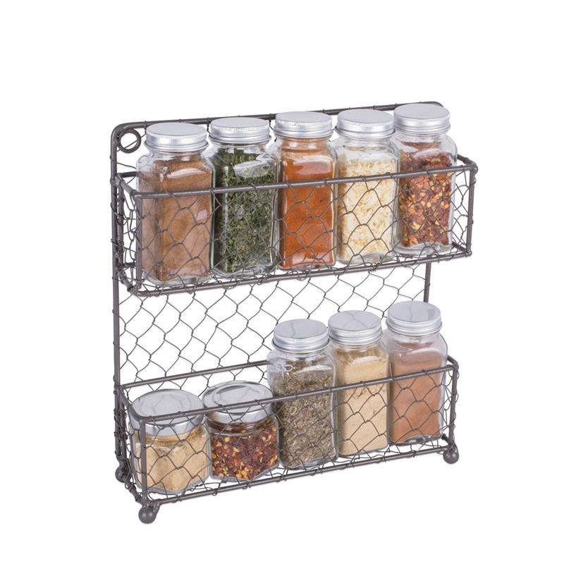 DII 2-tier Modern Style Metal Chicken Wire Spice Rack in Gray