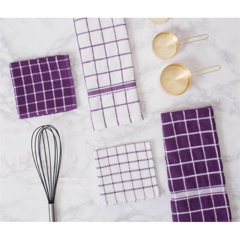 DII Cotton Solid Windowpane Terry Dishtowels in Purple (Set of 4)