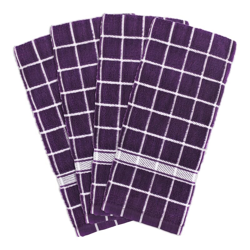 DII Cotton Solid Windowpane Terry Dishtowels in Purple (Set of 4)