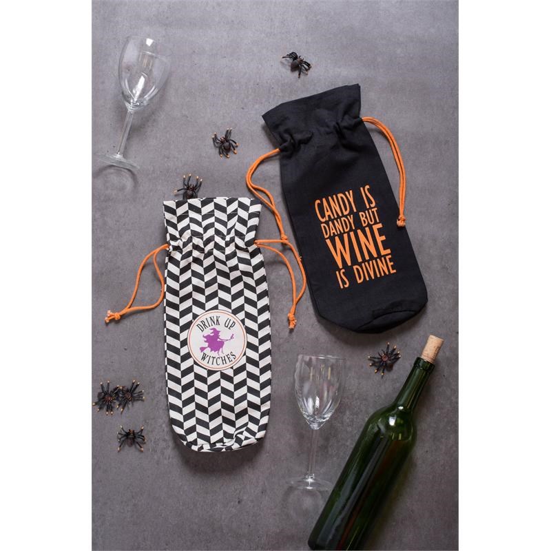 DII Cotton Assorted All Hallows Eve Wine Bags in Black and White (Set of 2)