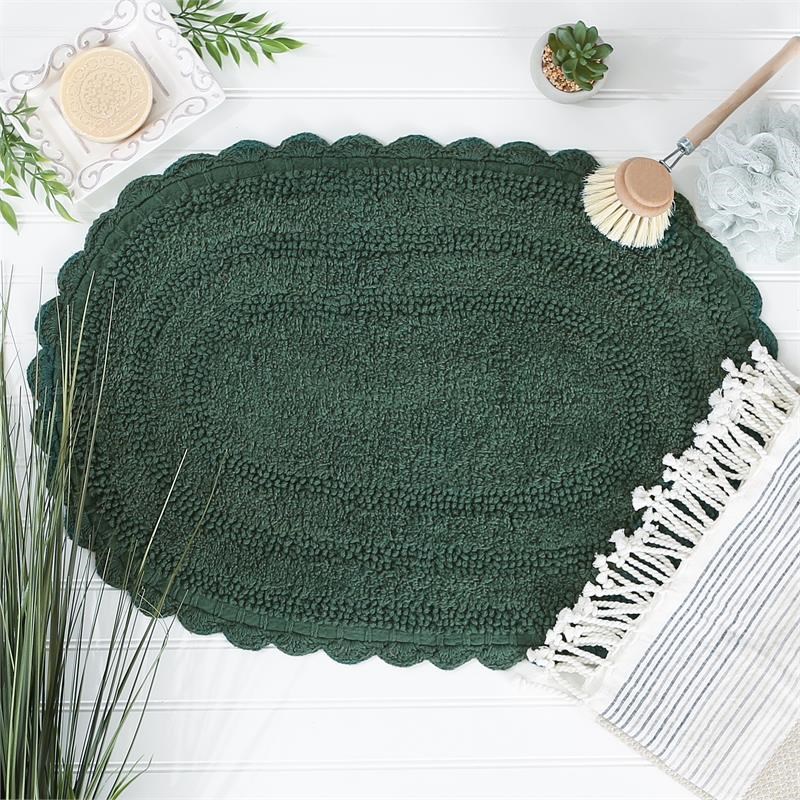 Dark Green Small Oval Crochet Bath Mat