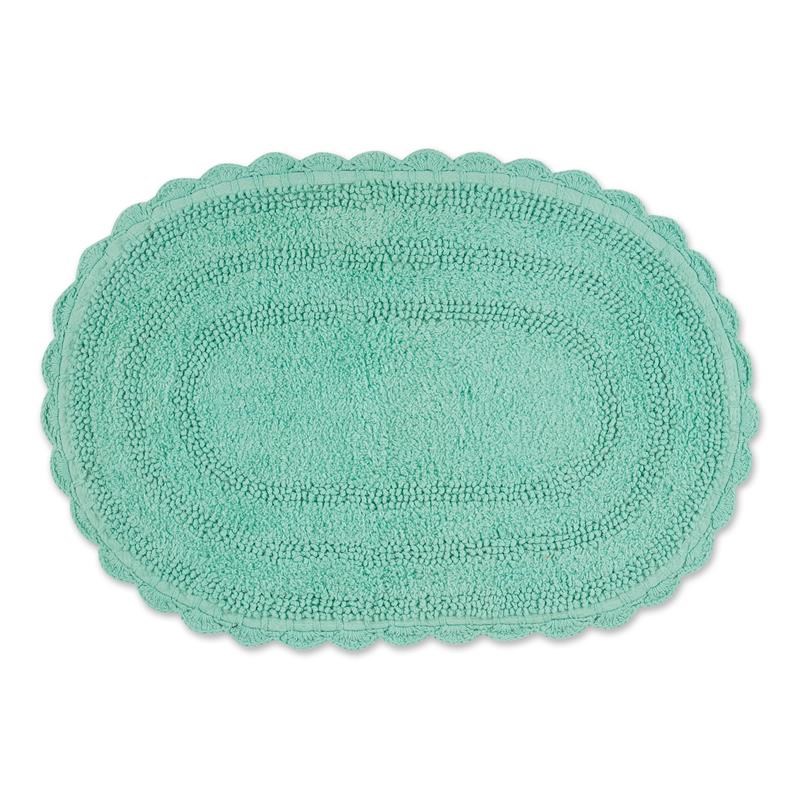 Aqua Small Oval Cotton Crochet Bath Mat