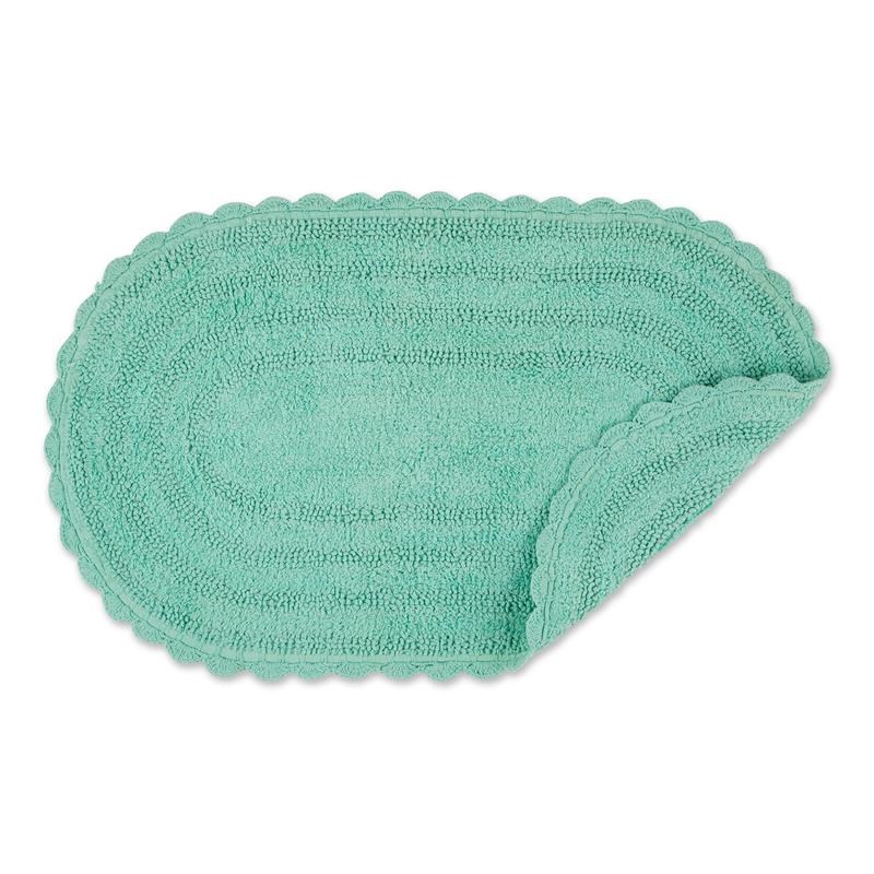 Aqua Large Oval Cotton Crochet Bath Mat