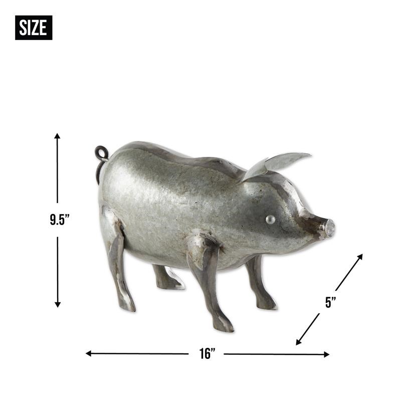 Brown Galvanized Iron Pig Sculpture in Silver/Gray