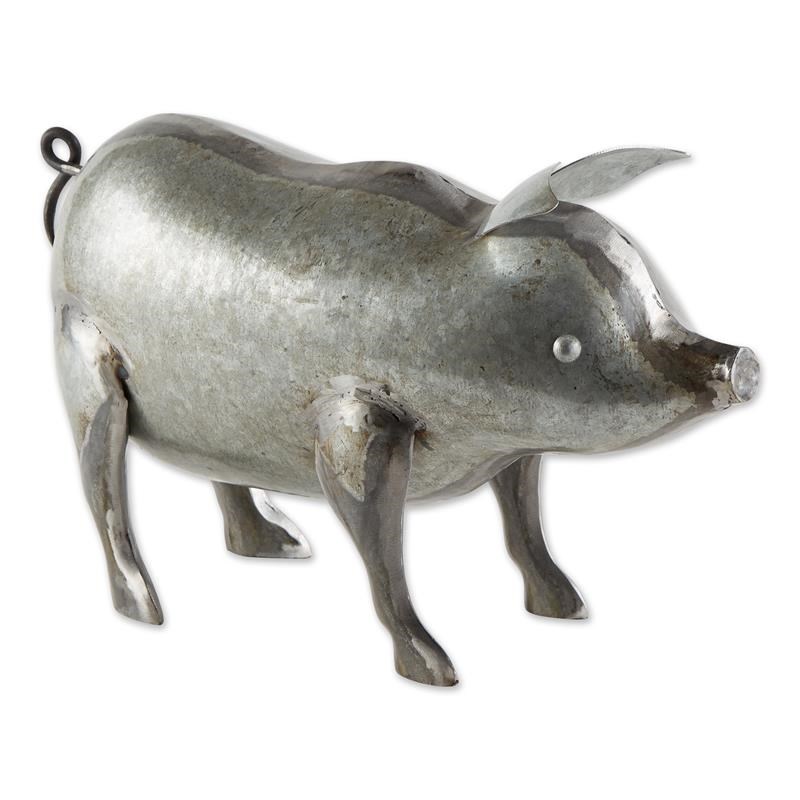 Brown Galvanized Iron Pig Sculpture in Silver/Gray