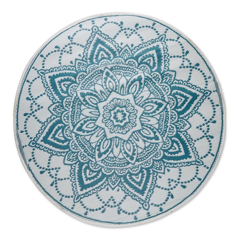 DII Storm Blue Boho Floral Outdoor Fabric  Rug 5 Ft Round