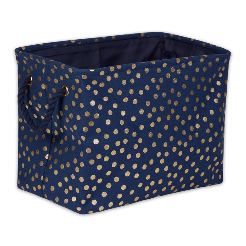 Polyester Bin  Dots Gold-Nautical Blue Rectangle Medium 16x10x12