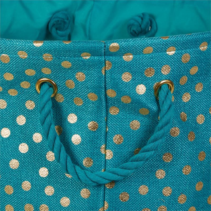 Polyester Bin  Dots Gold-Teal Blue Rectangle Medium 16x10x12