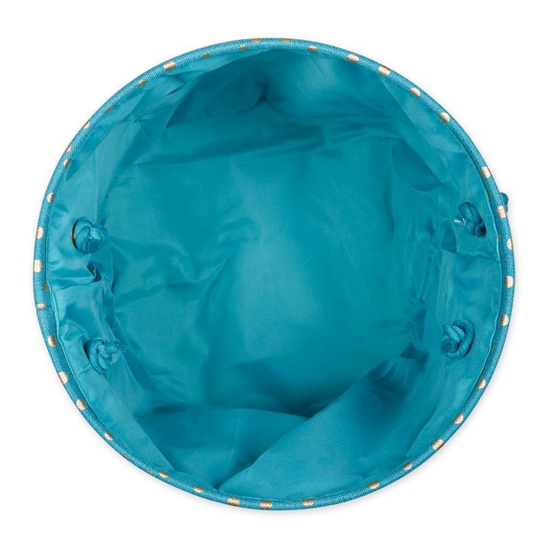 Polyester Bin Dots Gold-Teal Blue Round Large 15x16x16