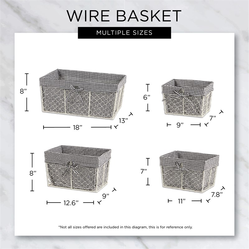 Bronze Chicken Wire Stone & White Cotton Liner Basket 2.42x9.50x9 (Set of 2)